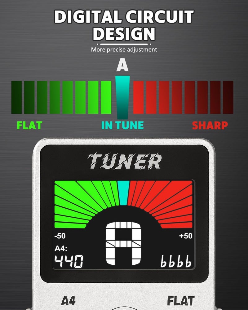 STRICH Tuner Pedal, Silver, Compact with Large Color Screen - Precision Chromatic Drop Tuning, 430-450Hz A4, True Bypass for Electric Guitar & Bass - Image 4